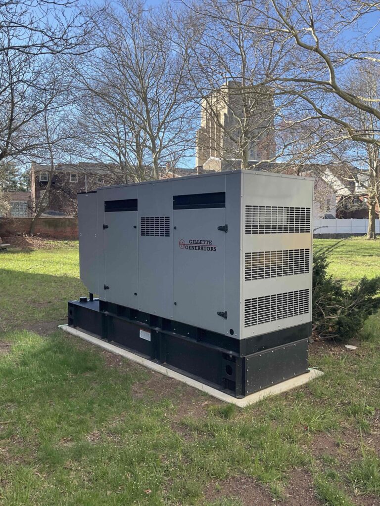 Gillette Generator with a standby generator rating of 1,000 kW. Generator is on a university campus in Boston. 