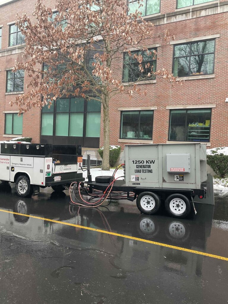 Weld power generator load bank testing a customers generator so they can remain compliant with NFPA 110