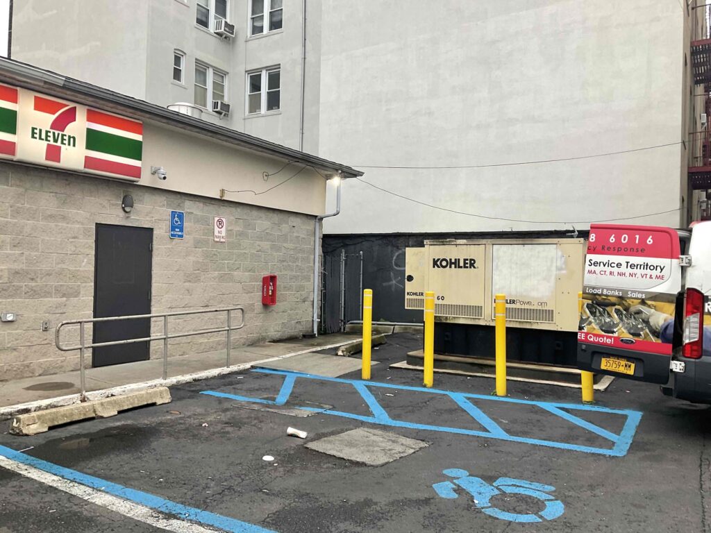 7/11 Gas station with Kohler backup generator being tested by Weld Power to ensure the gas station is compliant with New York Agriculture and Markets Law Article 16, Section 192-H