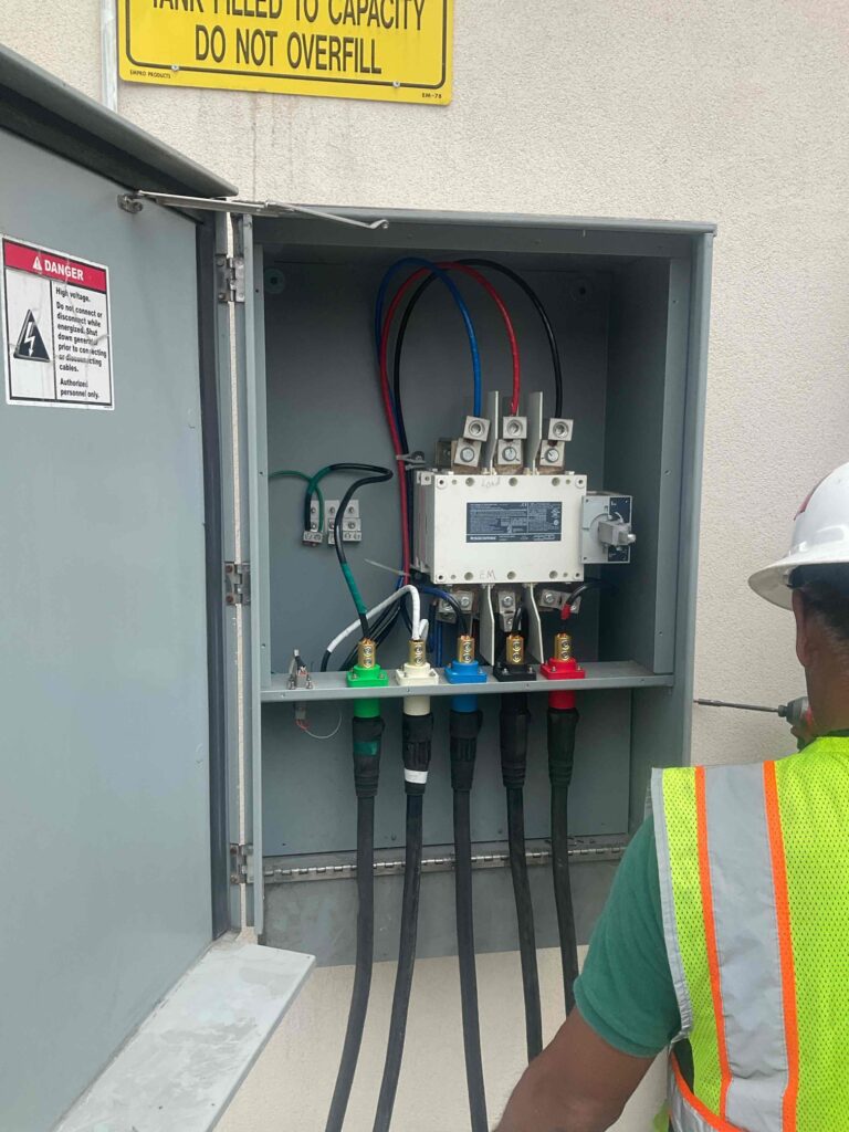 Generator docking station installed at a gas station in New York for quick generator connection to ensure gas station is compliant with New York Agriculture and Markets Law Article 16, Section 192-H