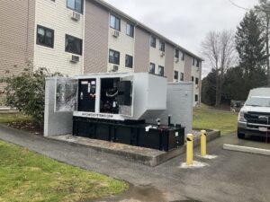 HiPower Diesel Generator that provides back up power to a nursing home in Massachusetts. The diesel generator is being serviced by a Weld Power Generator Technician.
