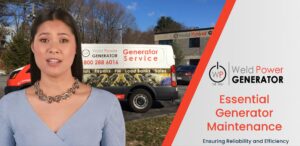 Weld Power Generator sales representative in front of a generator service van at the Weld Power Generator Headquarters in New England. The sales rep is giving a presentation on Generator maintenance tips.