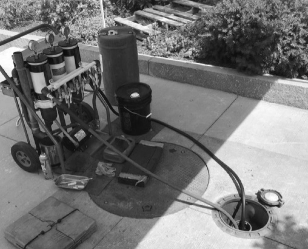 Diesel fuel polisher removing contaminates from underground diesel fuel tank