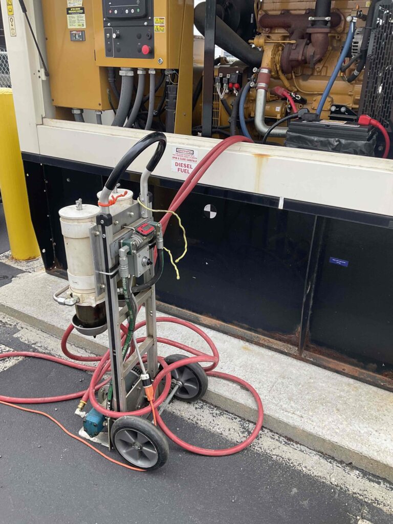 Diesel fuel polisher connected to a generator diesel fuel tank