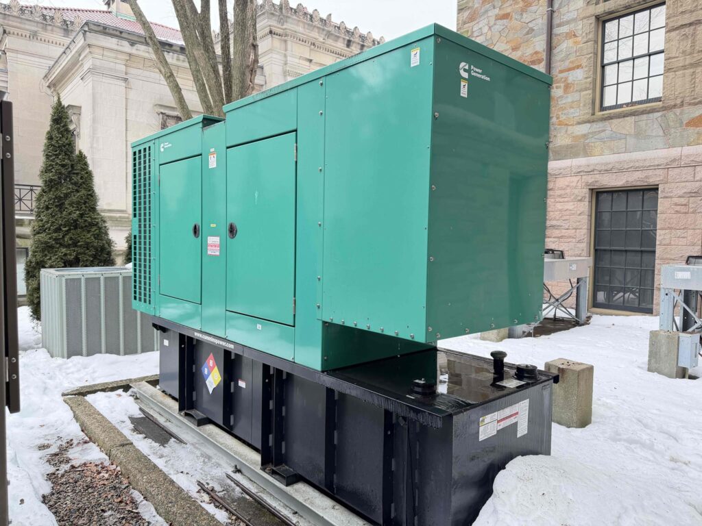 Cummins Generator providing back up power to Brown University in Rhode Island. Weld Power's University Generator Management plan allows the universities maintenance team to know the equipment is ready to go. 