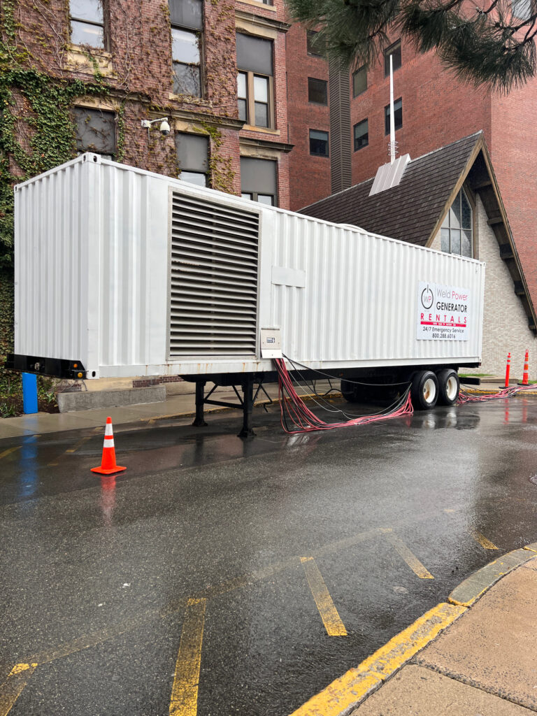 Weld Power's 2 Megawatt Rental Generator providing back up power to a university while their generator was being overhauled to ensure long term reliability. 